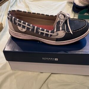 Sperry Blue and White Striped Women's Boat Moccasin